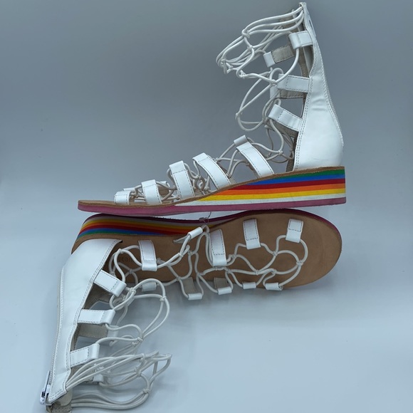 JEFFREY CAMPBELL BURMA White Rainbow Wedge Gladiator Sandal Size 8M - Picture 1 of 16